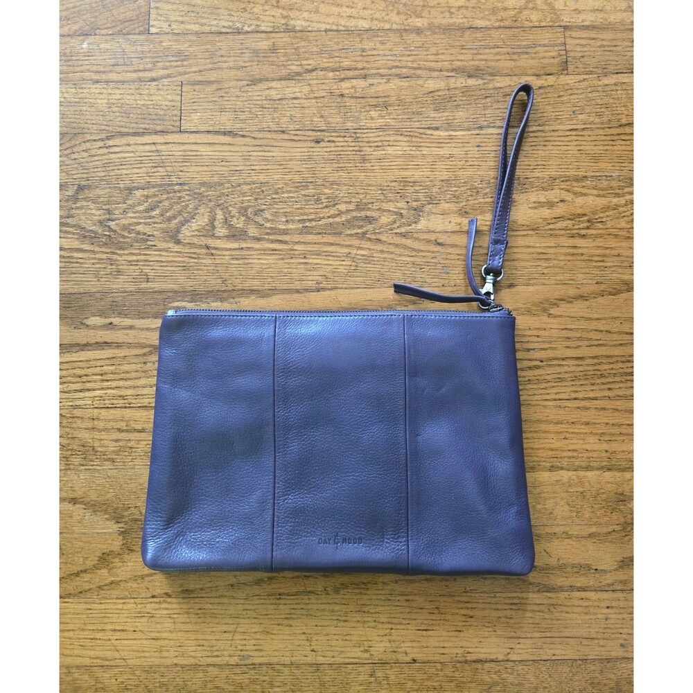 Anthropologie Day & Mood Leather Bree Clutch Bag Plum Purple Multiple Pockets